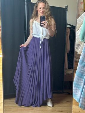Vintage Purple Asymmetrical Maxi Skirt - Elegant Pleated Flow
